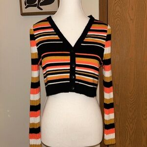 ASOS V-Neck Black and Coral Sweater with Bold Stripes